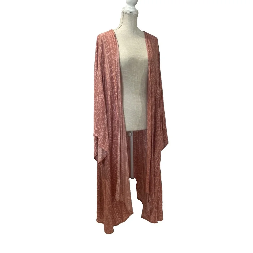 NWT Torrid Women's 5/6 Pink Mudcloth Kimono Rose Stripe 5X 6X Cardigan Coverup - Picture 1 of 8